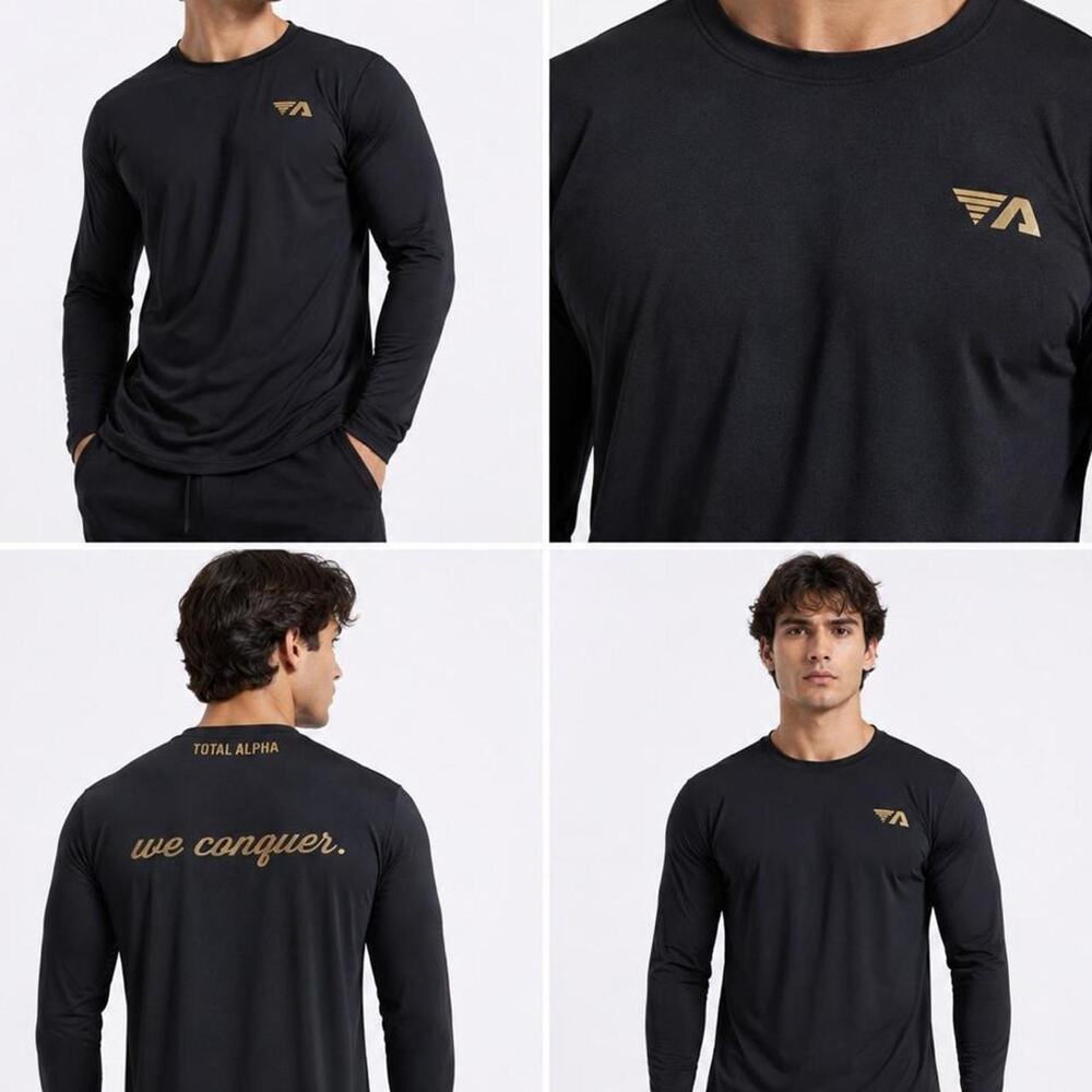 Total Alpha Signature Line Men’s Black Long Sleeve Compression Shirt – Size XL